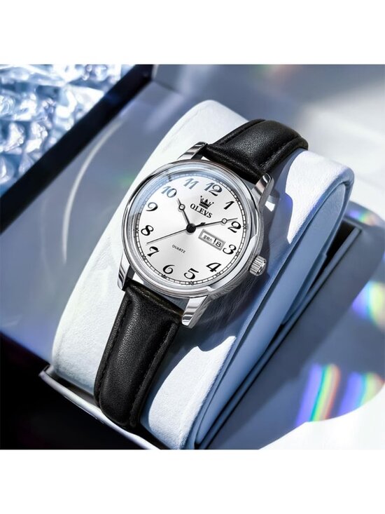 Olevs Women\'s Silver Black Vintage Leather Waterproof Reloj Mujer Luxury Watch main image 5